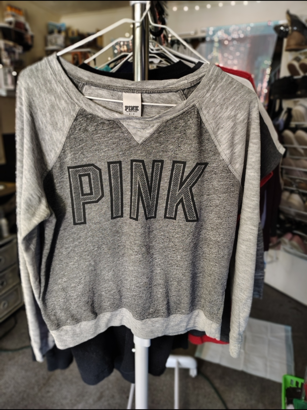PINK Victoria's Secret Grey Raglan Crewneck Sweatshirt
